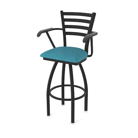 Holland Bar Stool Co Jackie with Arms 25 in. Swivel Counter Stool with Black Wrinkle Finish and Graph Tidal Seat 415